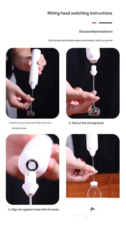 Black USB Rechargeable Milk Frother - 3-Speed Handheld Electric Whisk with Stand V888-ELOSUNG26908
