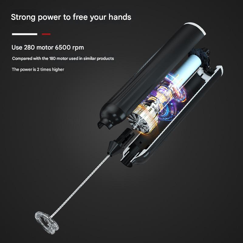 Black USB Rechargeable Milk Frother - 3-Speed Handheld Electric Whisk with Stand V888-ELOSUNG26908