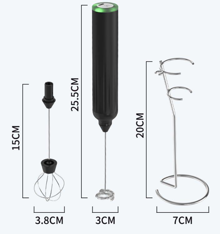 Black USB Rechargeable Milk Frother - 3-Speed Handheld Electric Whisk with Stand V888-ELOSUNG26908