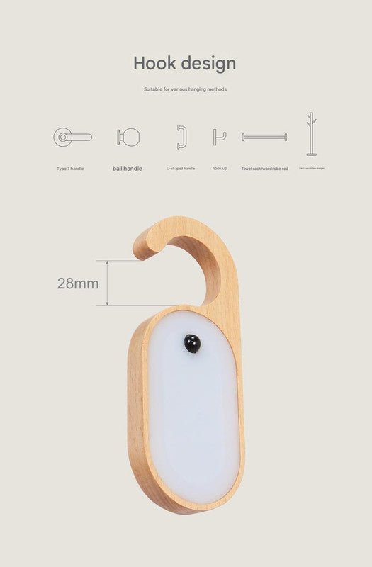 Wooden Motion Sensor LED Night Light - Doorknob Hanger & Writable Message Board V888-ELOSUNG26909