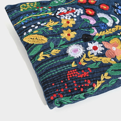 Embroidered Floral Denim Crossbody Bag - Butterfly & Wildflower Design, Chain Strap V888-ELOSUNG26915