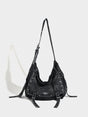 Distressed Black Denim Messenger Bag - Rivet Detail, Adjustable Strap, Large Streetwear Tote V888-ELOSUNG26916