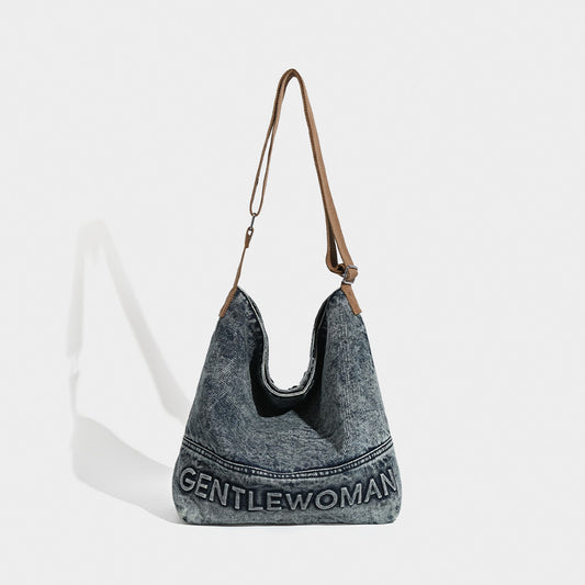 Washed Denim Tote Bag - Large Capacity Shoulder & Crossbody V888-ELOSUNG26919