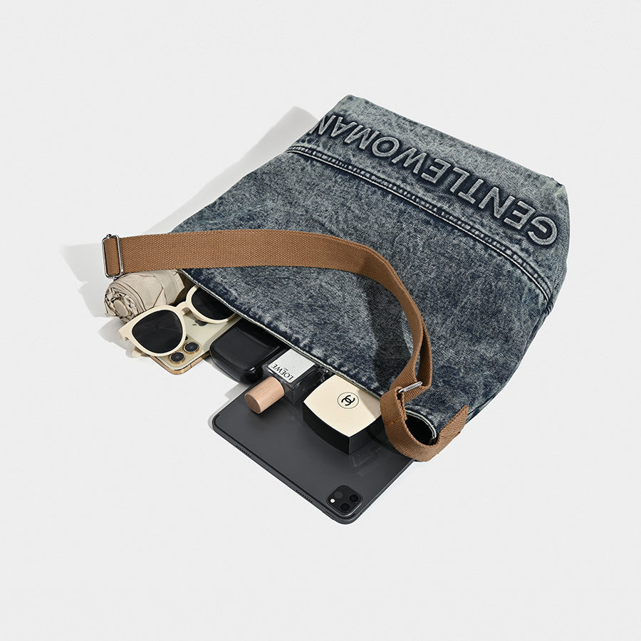 Washed Denim Tote Bag - Large Capacity Shoulder & Crossbody V888-ELOSUNG26919