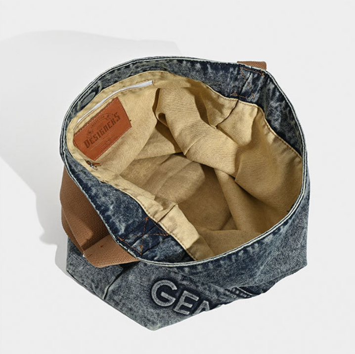 Washed Denim Tote Bag - Large Capacity Shoulder & Crossbody V888-ELOSUNG26919