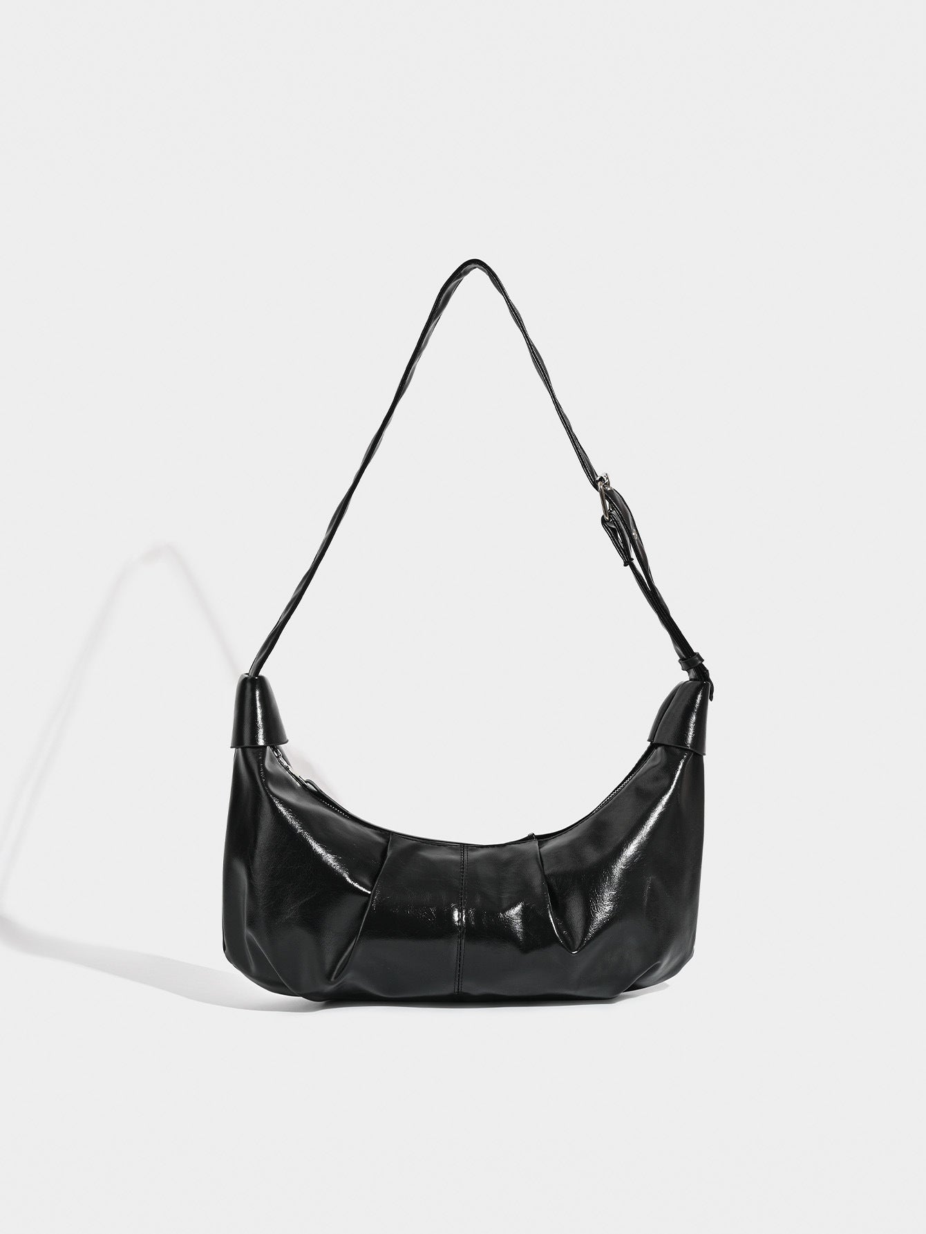 Chic Ruched Faux Leather Bag - Vintage Inspired Croissant Style, Black V888-ELOSUNG26920