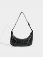Chic Ruched Faux Leather Bag - Vintage Inspired Croissant Style, Black V888-ELOSUNG26920
