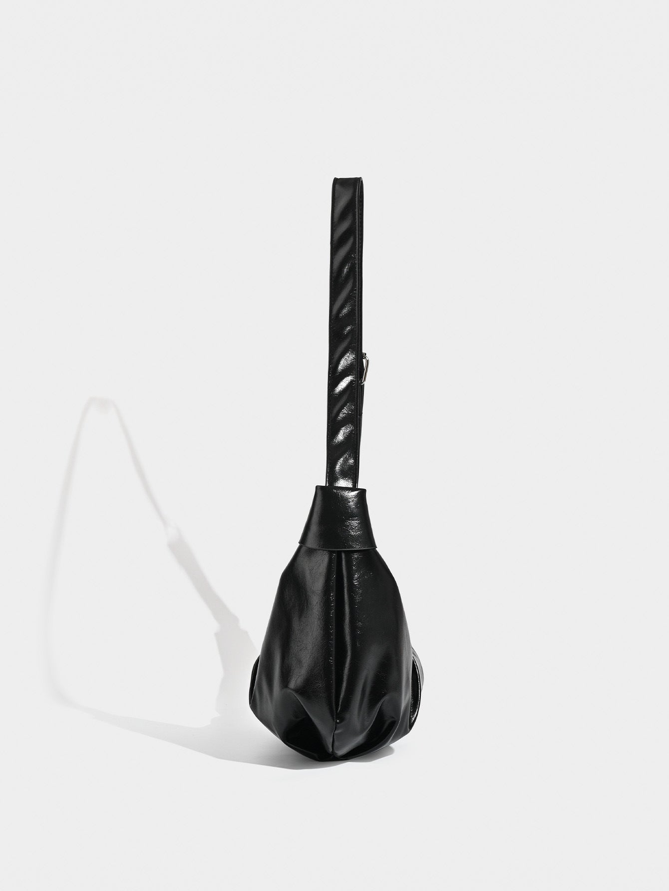 Chic Ruched Faux Leather Bag - Vintage Inspired Croissant Style, Black V888-ELOSUNG26920