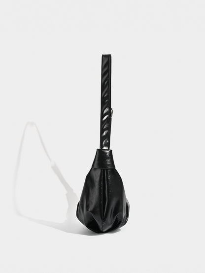 Chic Ruched Faux Leather Bag - Vintage Inspired Croissant Style, Black V888-ELOSUNG26920