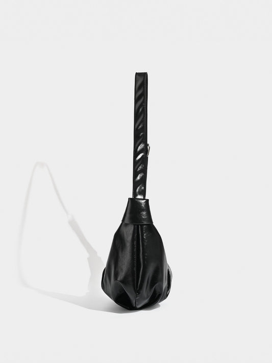 Chic Ruched Faux Leather Bag - Vintage Inspired Croissant Style, Black V888-ELOSUNG26920