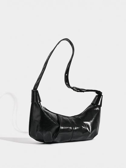 Chic Ruched Faux Leather Bag - Vintage Inspired Croissant Style, Black V888-ELOSUNG26920