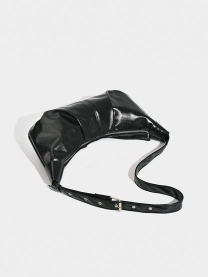 Chic Ruched Faux Leather Bag - Vintage Inspired Croissant Style, Black V888-ELOSUNG26920