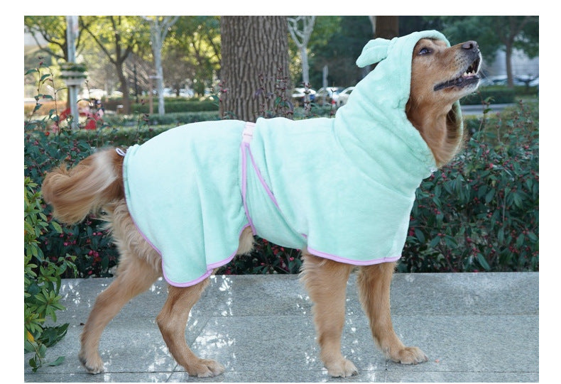 Green Hooded Dog Bathrobe - Super Absorbent, Adjustable Fit, Cozy Pet Towel (Size : XL) V888-ELOSUNG26923