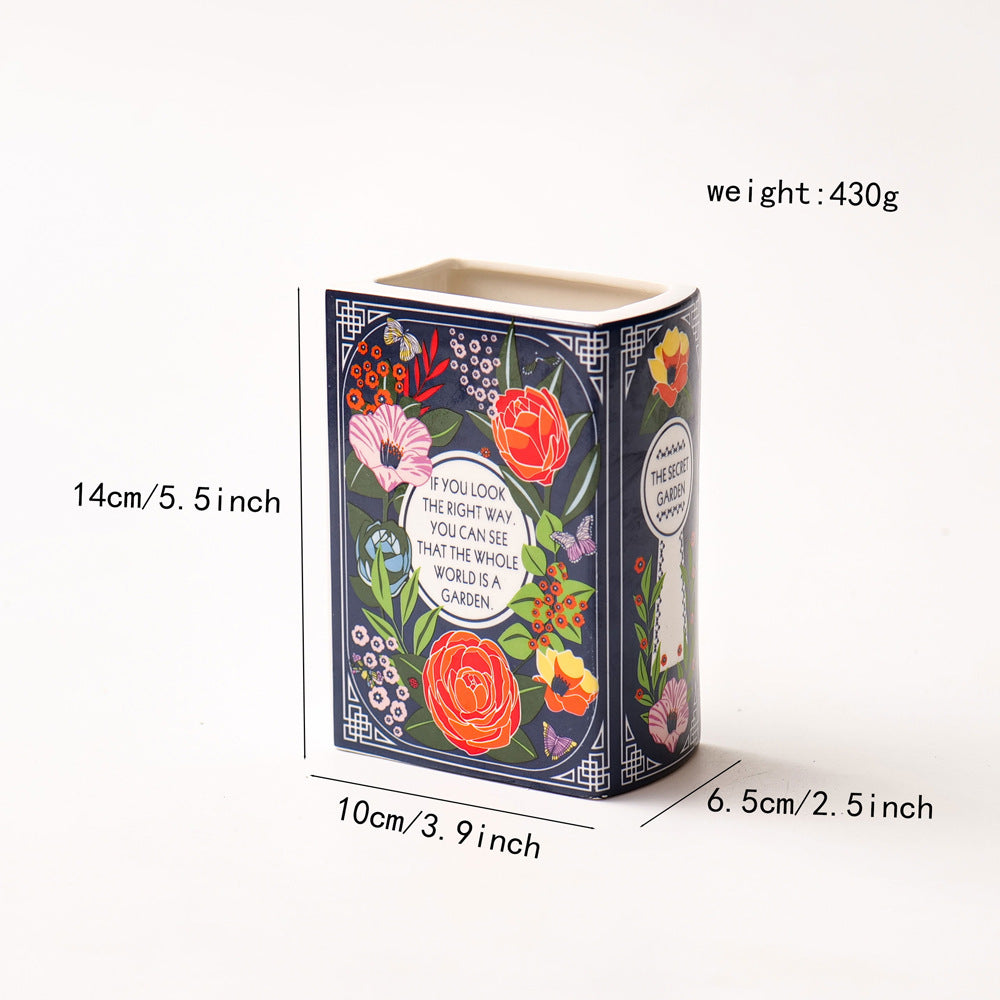 Literary Book Vase - Creative Ceramic Planter & Desk Organizer(Type B - 14x10x6.5cm) V888-ELOSUNG26927