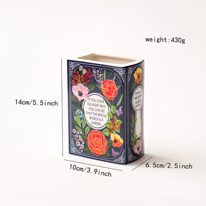 Literary Book Vase - Creative Ceramic Planter & Desk Organizer(Type B - 14x10x6.5cm) V888-ELOSUNG26927
