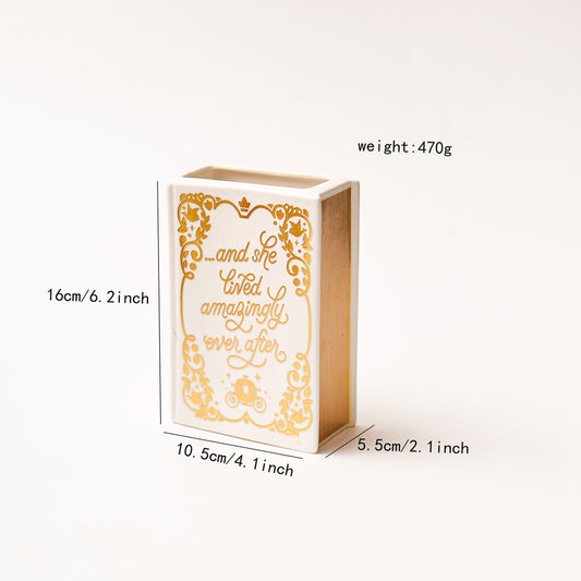 Literary Book Vase - Creative Ceramic Planter & Desk Organizer(Golden Book) V888-ELOSUNG26928