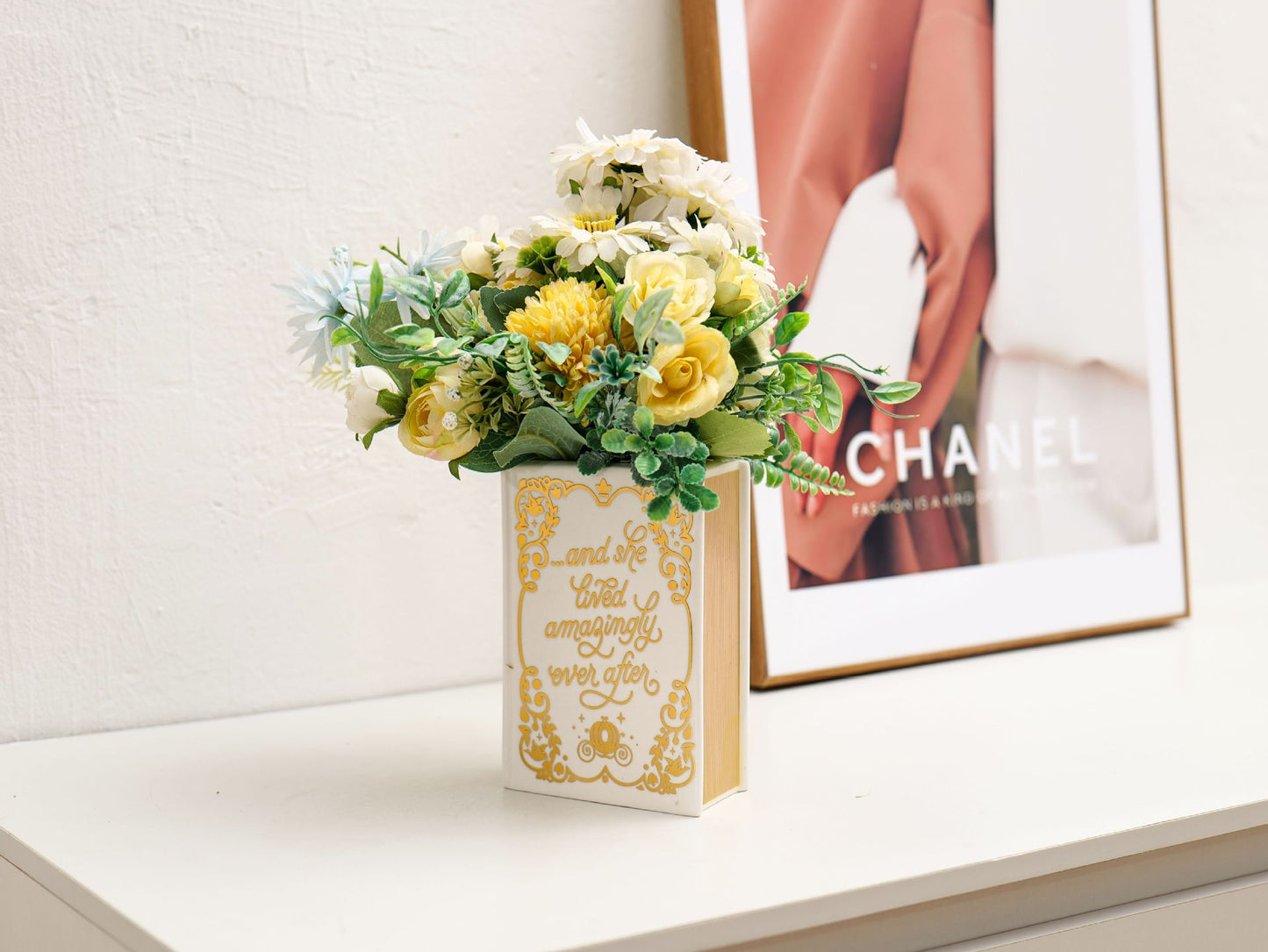 Literary Book Vase - Creative Ceramic Planter & Desk Organizer(Golden Book) V888-ELOSUNG26928