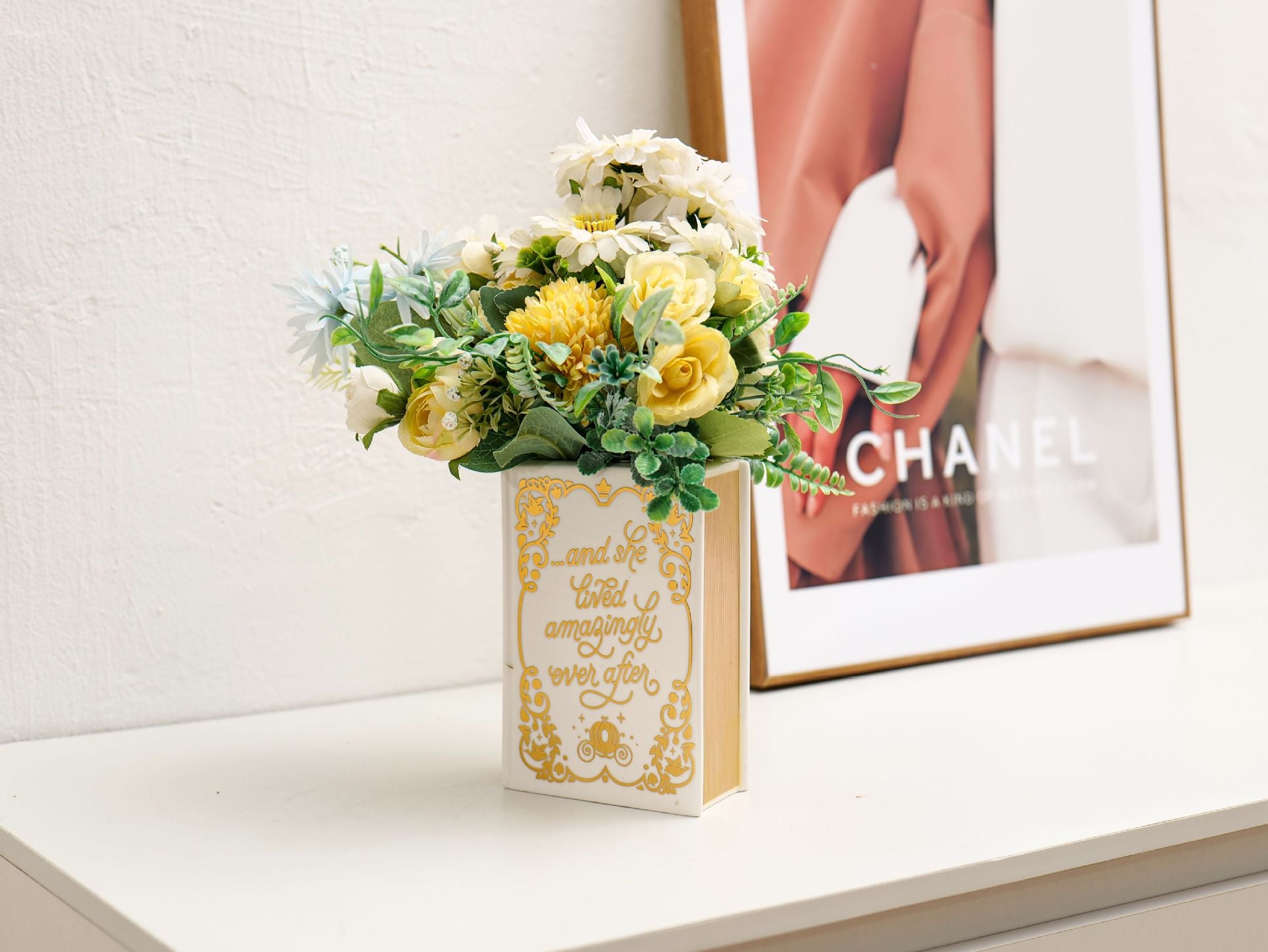 Literary Book Vase - Creative Ceramic Planter & Desk Organizer(Golden Book) V888-ELOSUNG26928