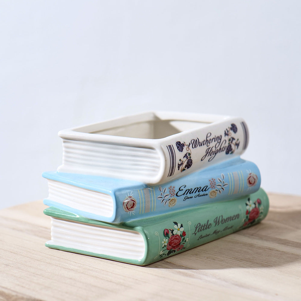 Literary Book Vase - Creative Ceramic Planter & Desk Organizer(Stack of books) V888-ELOSUNG26929