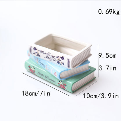 Literary Book Vase - Creative Ceramic Planter & Desk Organizer(Stack of books) V888-ELOSUNG26929