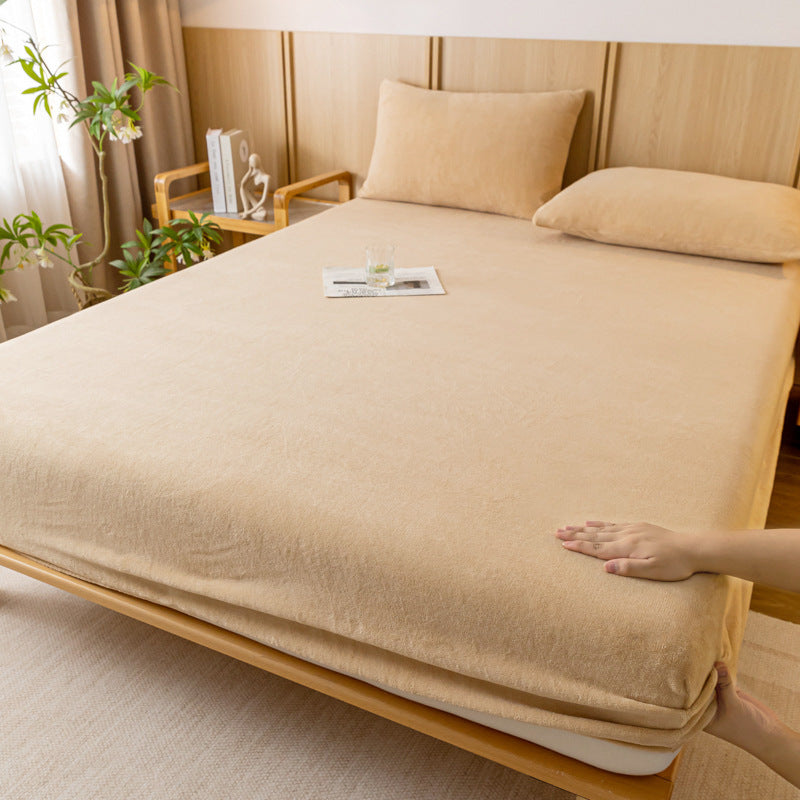 Khaki Plush Crystal Velvet Fitted Sheet - Ultra Soft, Warm & Thick for Winter (198x203+36cm) V888-ELOSUNG26943