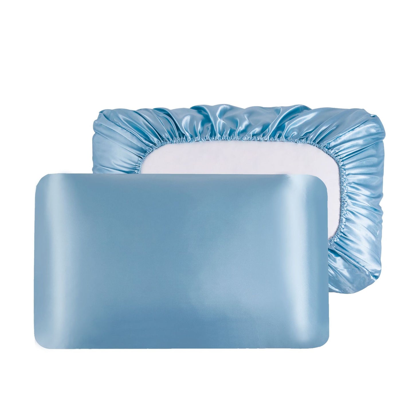 Sky Blue Silky Satin Pillowcase Pair - Smooth for Hair & Skin, Elastic Fitted (46x90+16cm) V888-ELOSUNG26945