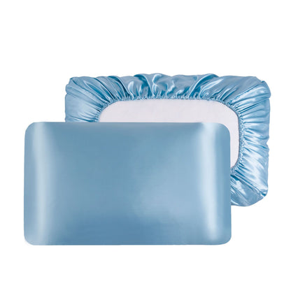 Sky Blue Silky Satin Pillowcase Pair - Smooth for Hair & Skin, Elastic Fitted (46x70+16cm) V888-ELOSUNG26946