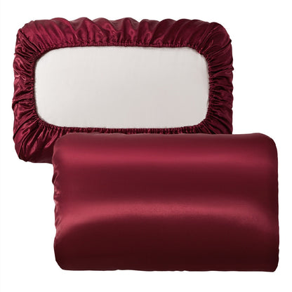 Red Silky Satin Pillowcase Pair - Smooth for Hair & Skin, Elastic Fitted (46x90+16cm) V888-ELOSUNG26947