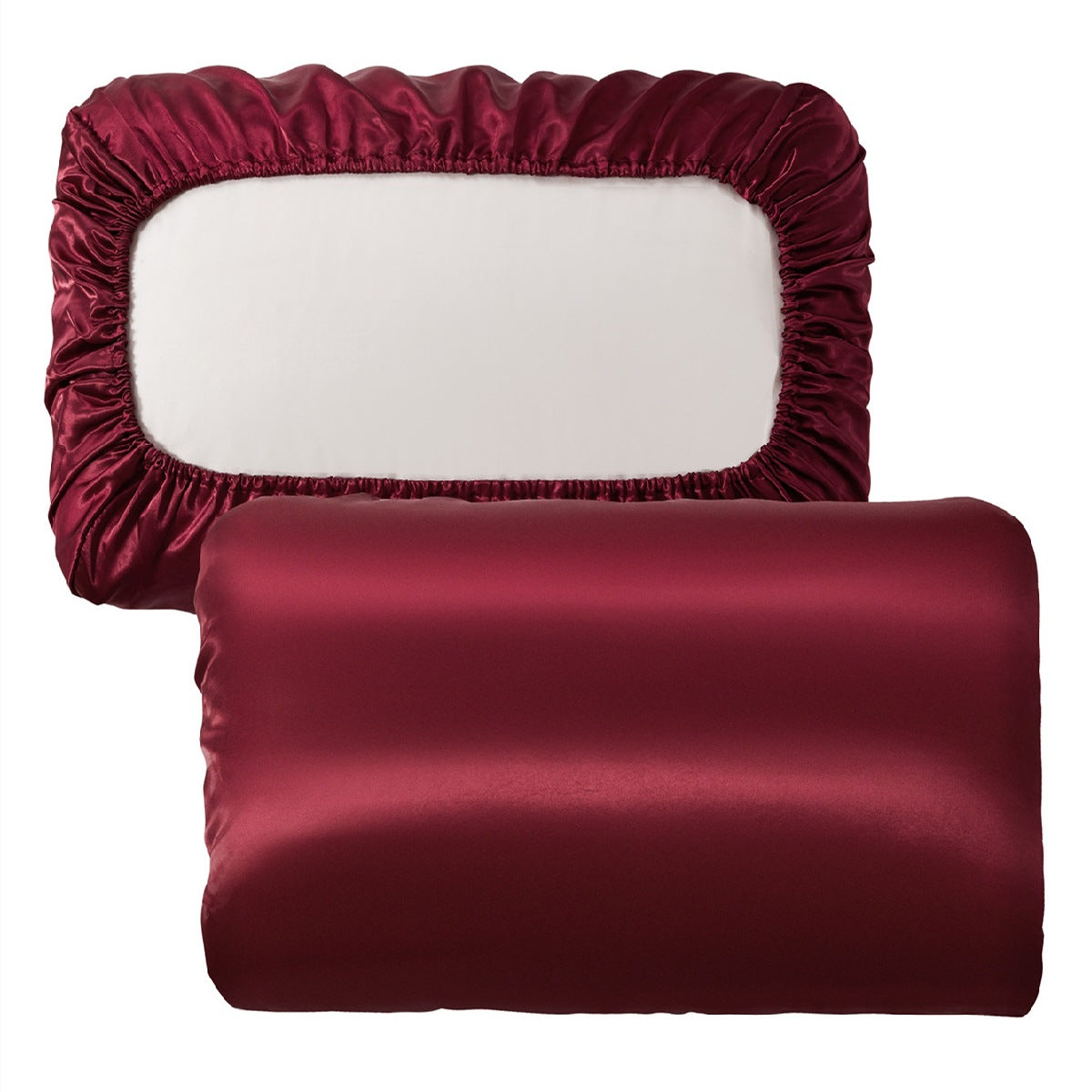 Red Satin Pillowcase Pair - Smooth for Hair & Skin, Elastic Fitted (46x70+16cm) V888-ELOSUNG26948