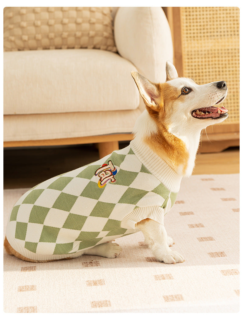 Classic Argyle Dog Sweater - Green & White Knit for Corgis & Medium Breeds (Size : M) V888-ELOSUNG26959