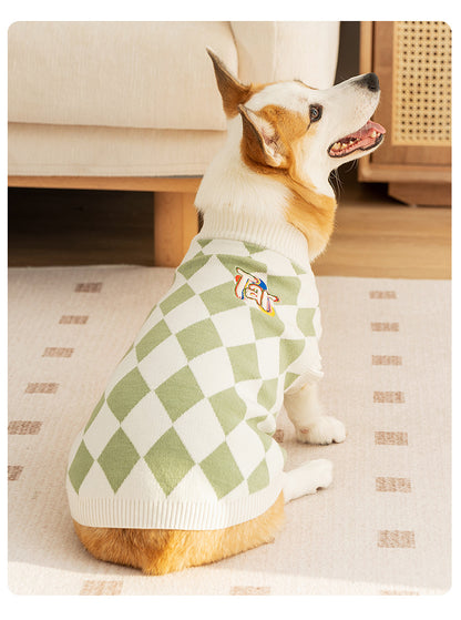 Classic Argyle Dog Sweater - Green & White Knit for Corgis & Medium Breeds (Size : L) V888-ELOSUNG26960