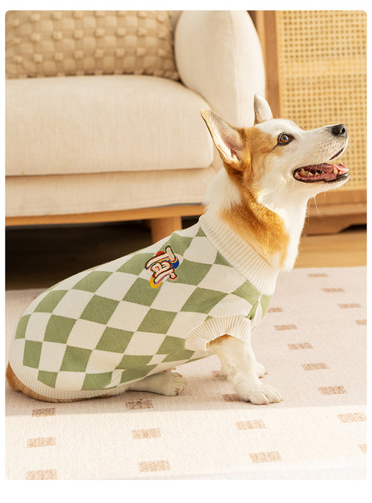 Classic Argyle Dog Sweater - Green & White Knit for Corgis & Medium Breeds (Size : XXl) V888-ELOSUNG26963
