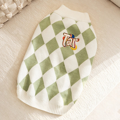 Classic Argyle Dog Sweater - Green & White Knit for Corgis & Medium Breeds (Size : XXl) V888-ELOSUNG26963