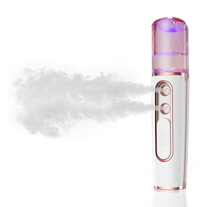 White Dual Nozzle Nano Facial Mister - USB Rechargeable Hydrating Spray V888-ELOSUNG26964