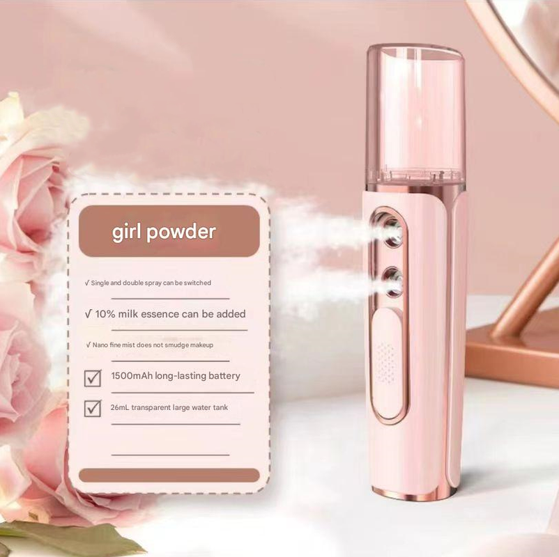 Pink Dual Nozzle Nano Facial Mister - USB Rechargeable Hydrating Spray V888-ELOSUNG26965