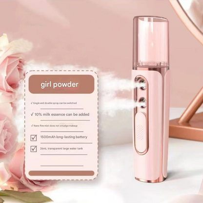 Pink Dual Nozzle Nano Facial Mister - USB Rechargeable Hydrating Spray V888-ELOSUNG26965