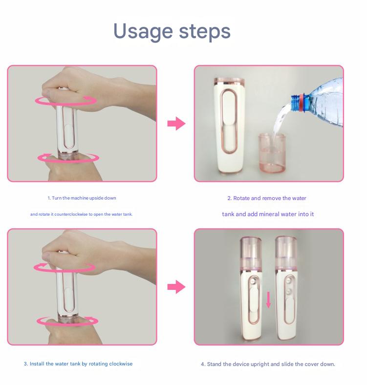 Pink Dual Nozzle Nano Facial Mister - USB Rechargeable Hydrating Spray V888-ELOSUNG26965