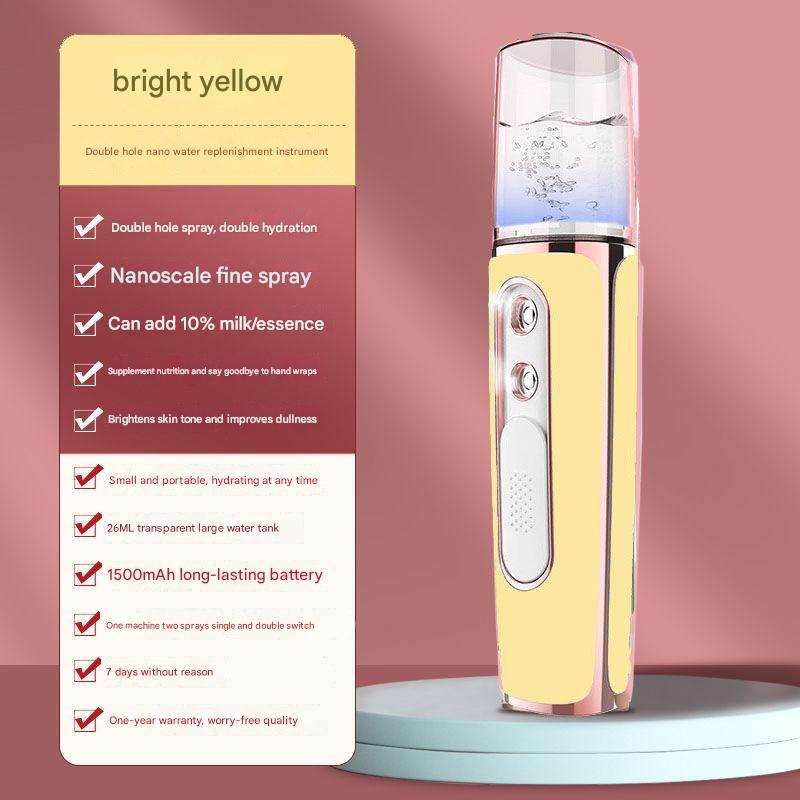 Yellow Dual Nozzle Nano Facial Mister - USB Rechargeable Hydrating Spray V888-ELOSUNG26966