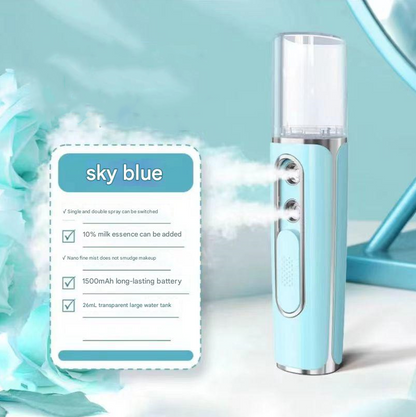 Blue Dual Nozzle Nano Facial Mister - USB Rechargeable Hydrating Spray V888-ELOSUNG26968