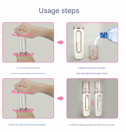 Blue Dual Nozzle Nano Facial Mister - USB Rechargeable Hydrating Spray V888-ELOSUNG26968