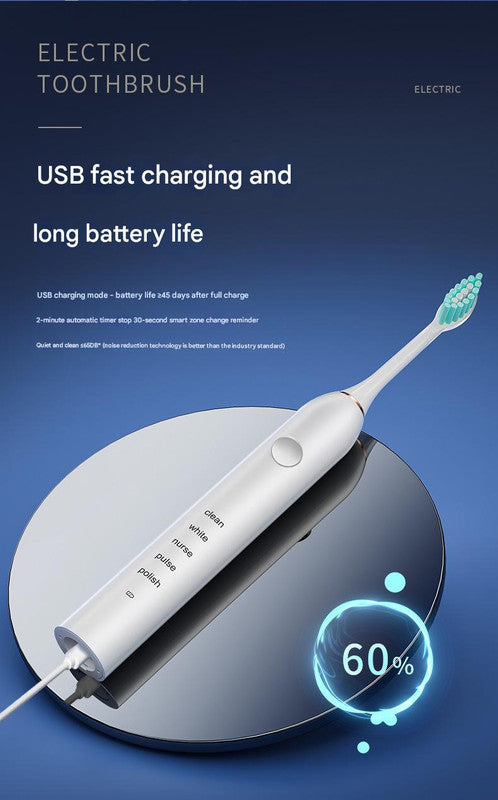 Advanced Sonic Toothbrush: 5 Cleaning Modes, 2-Min Timer, USB Fast Charge, Purple (4 brush heads + bracket + V888-ELOSUNG26976