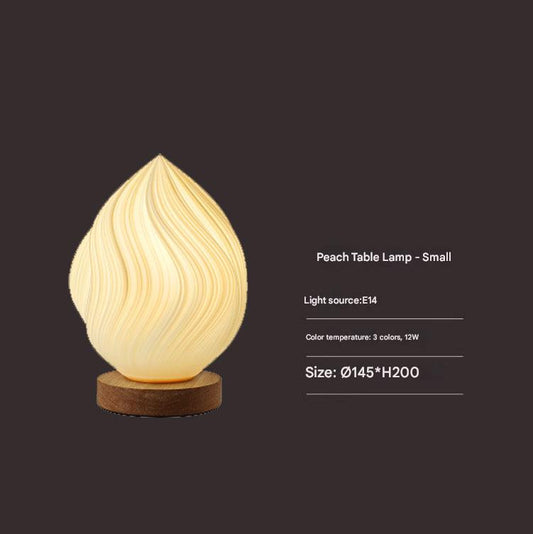 Unique Pleated Design Table Lamp - 3D Printed Washable Shade, Wooden Base, Adjustable LED (Small peach) V888-ELOSUNG26977
