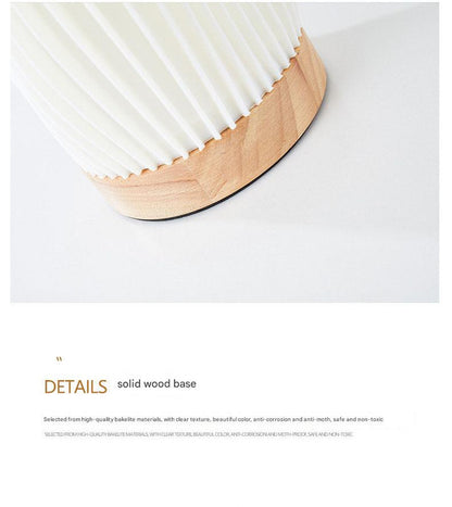 Unique Pleated Design Table Lamp - 3D Printed Washable Shade, Wooden Base, Adjustable LED (Small peach) V888-ELOSUNG26977