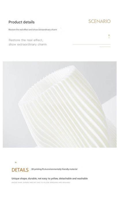 Unique Pleated Design Table Lamp - 3D Printed Washable Shade, Wooden Base, Adjustable LED (Four-star rotation) V888-ELOSUNG26979