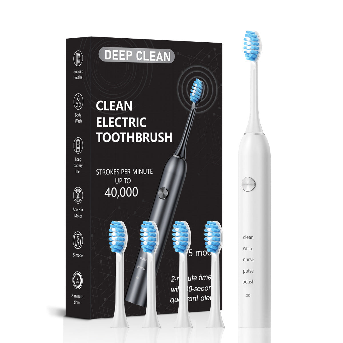 White Professional Sonic Toothbrush for Adults - 5 Modes, Smart Timer (4 brush heads) V888-ELOSUNG26983