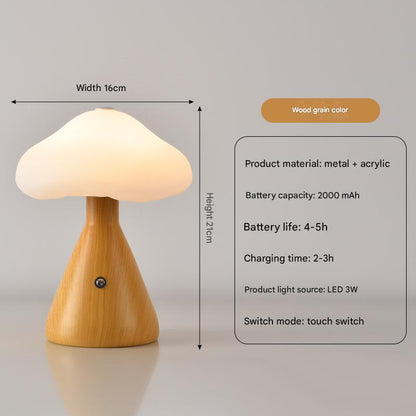 Woodgrain color Mushroom LED Table Lamp - Rechargeable, 3-Color Touch Dimmable, USB-C V888-ELOSUNG26991