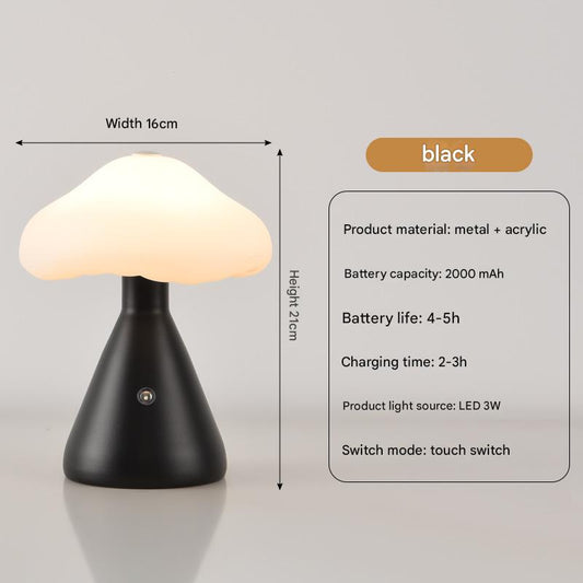 Black Mushroom LED Table Lamp - Rechargeable, 3-Color Touch Dimmable, USB-C V888-ELOSUNG26992