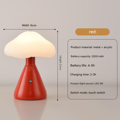 Red Mushroom LED Table Lamp - Rechargeable, 3-Color Touch Dimmable, USB-C V888-ELOSUNG26993