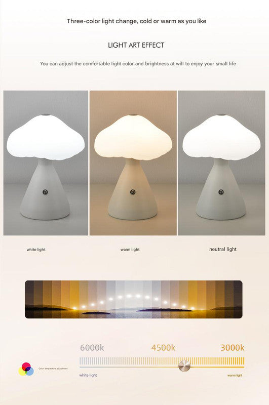 Red Mushroom LED Table Lamp - Rechargeable, 3-Color Touch Dimmable, USB-C V888-ELOSUNG26993