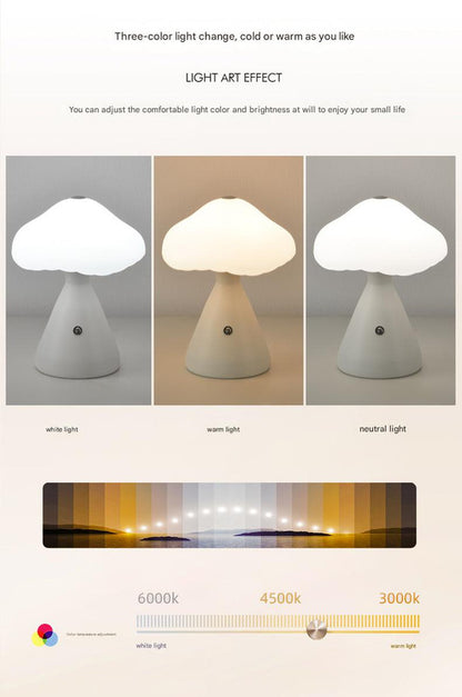 Gray Mushroom LED Table Lamp - Rechargeable, 3-Color Touch Dimmable, USB-C V888-ELOSUNG26994